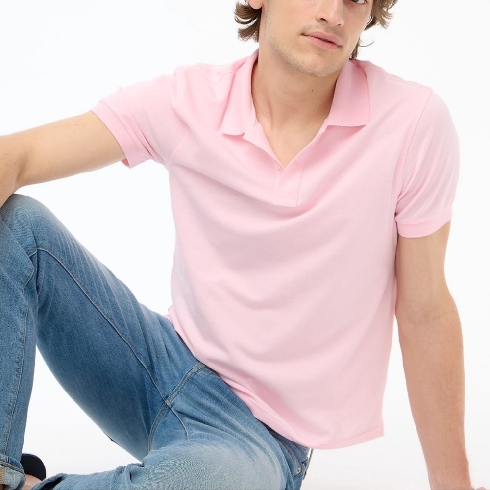 J. Crew Men's Flex Pique Untucked Pink Polo Size Medium